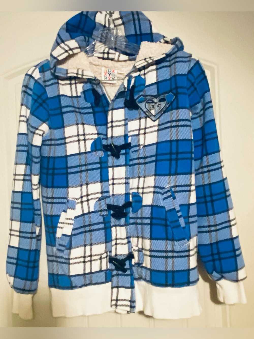 Y2K Roxy Hooded  Blue Plaid  Jacket